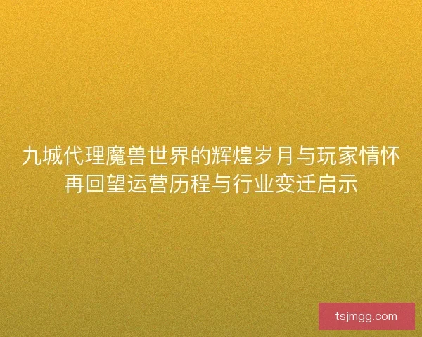 九城代理魔兽世界的辉煌岁月与玩家情怀再回望运营历程与行业变迁启示